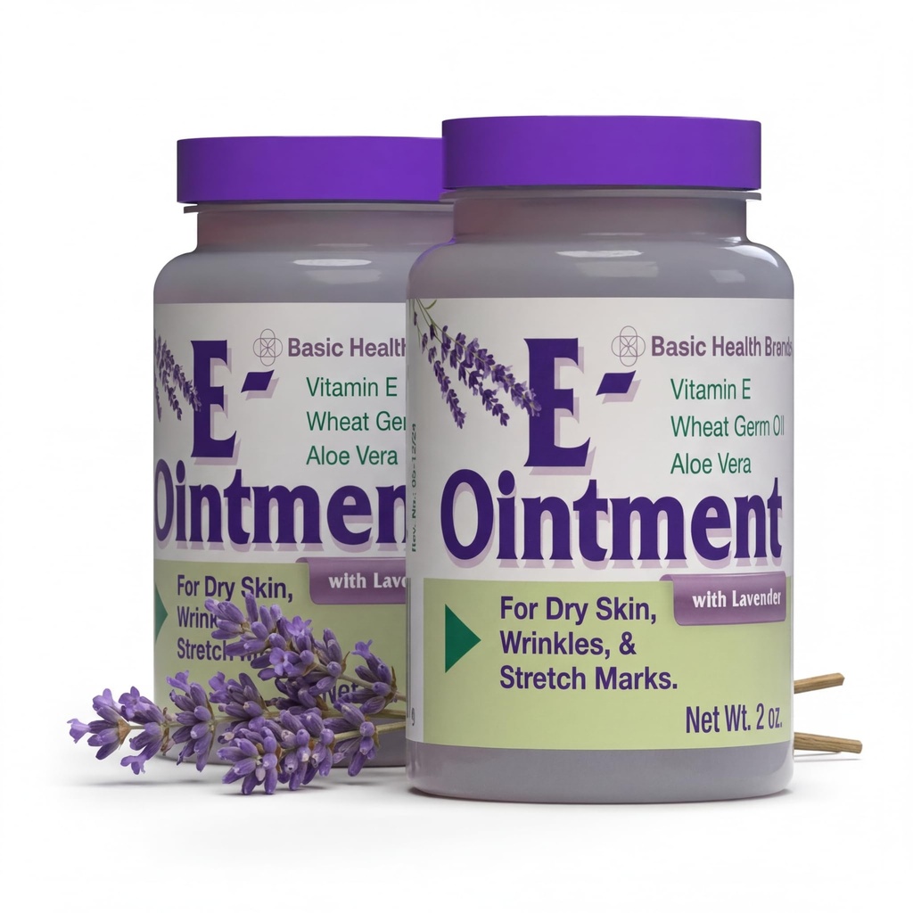Marques de base - Onguent vitamine E avec lavande - 2oz - Amélioration de l'humidité - 2-Pack