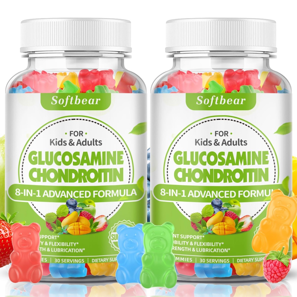 softbear Glucosamine Chondroitine Gommies avec MSM Triple Strength, Glucosamine bio à croquer Supplément Chondroitine pour le soutien conjoint Fruits mélangés végétaliens Saveur 120 Gommies