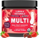 Lama Naturals Enfants Multivitamine Gommies, Vegan, Organique avec Vitamine D, C & K, Vitamines Gommy de fruits, Supplément à croquer, Multivitamine d'aliments entiers, Pas d'ajout de canne à sucre, Fraise, 90 Ct