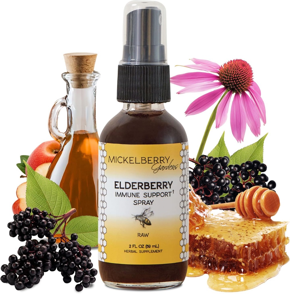 Mickelberry Gardens Elderberry Honey Propolis Throat Spray - Soutien naturel aux immunes et manteau de gorge pour les enfants et les adultes (2 onces)
