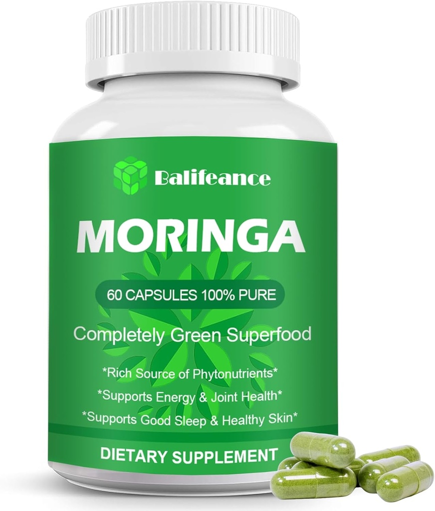 Moringa Capsules 800mg, Pure Moringa Powder Capsules - Soutien Énergie, Santé de la peau, Gut Health+ pour les hommes et les femmes