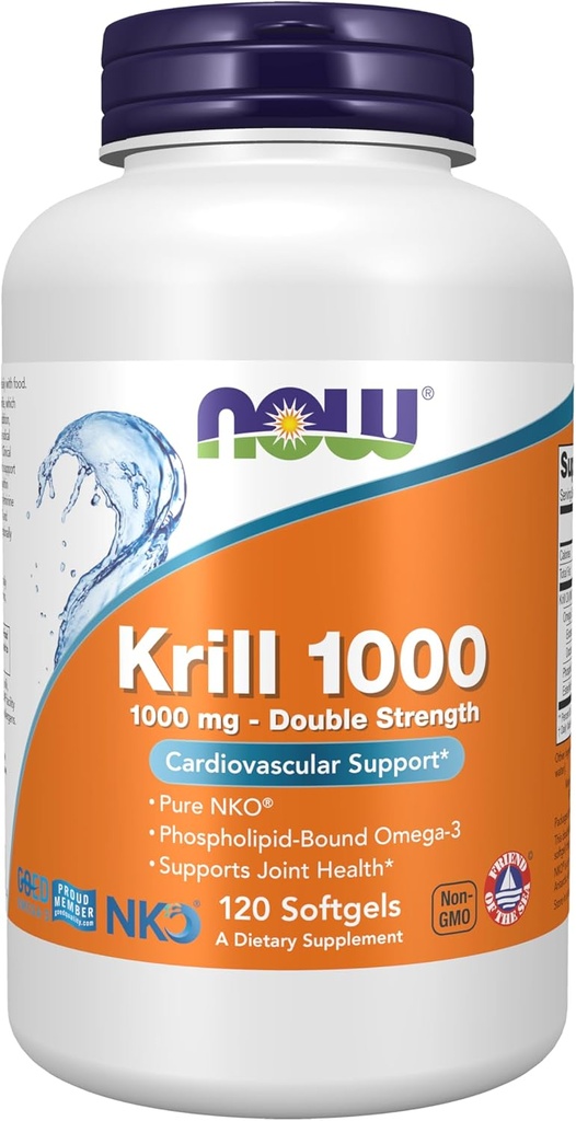MAINTENANT compléments alimentaires, Neptune Krill, double résistance 1000 mg, Phospholipide-Bound Oméga-3, 120 Softgels