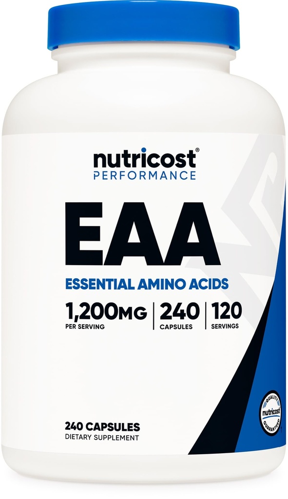 Nutricost EAA Capsules 1200mg, 240 Capsules - Acides aminés essentiels, 120 portions - Non-OGM, sans gluten et végétalien