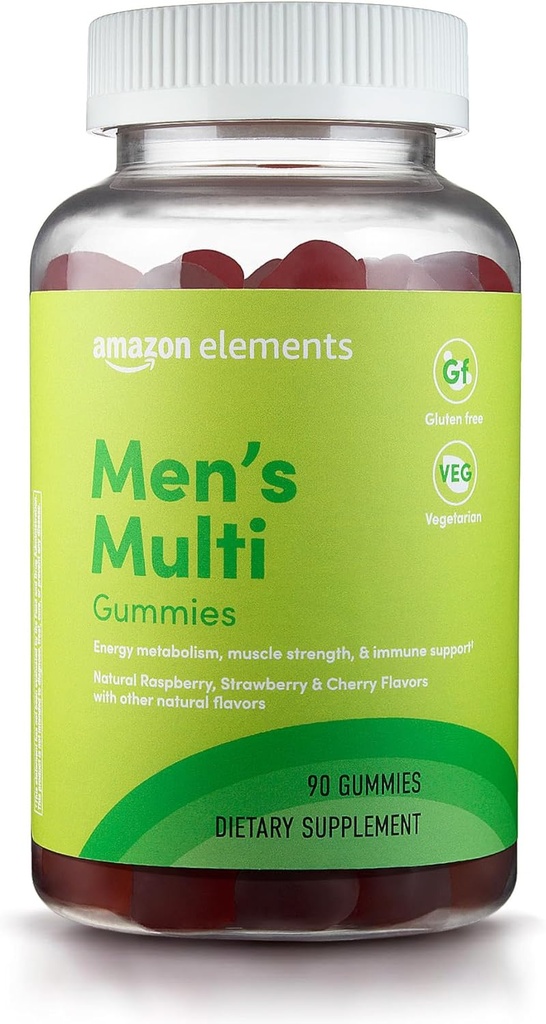 Amazon Elements - Men’s Organic Multivitamin, 90 Gummies (3 Gummies per Serving), Vegetarian, Gluten free, Certified Organic (Previously Revly)
