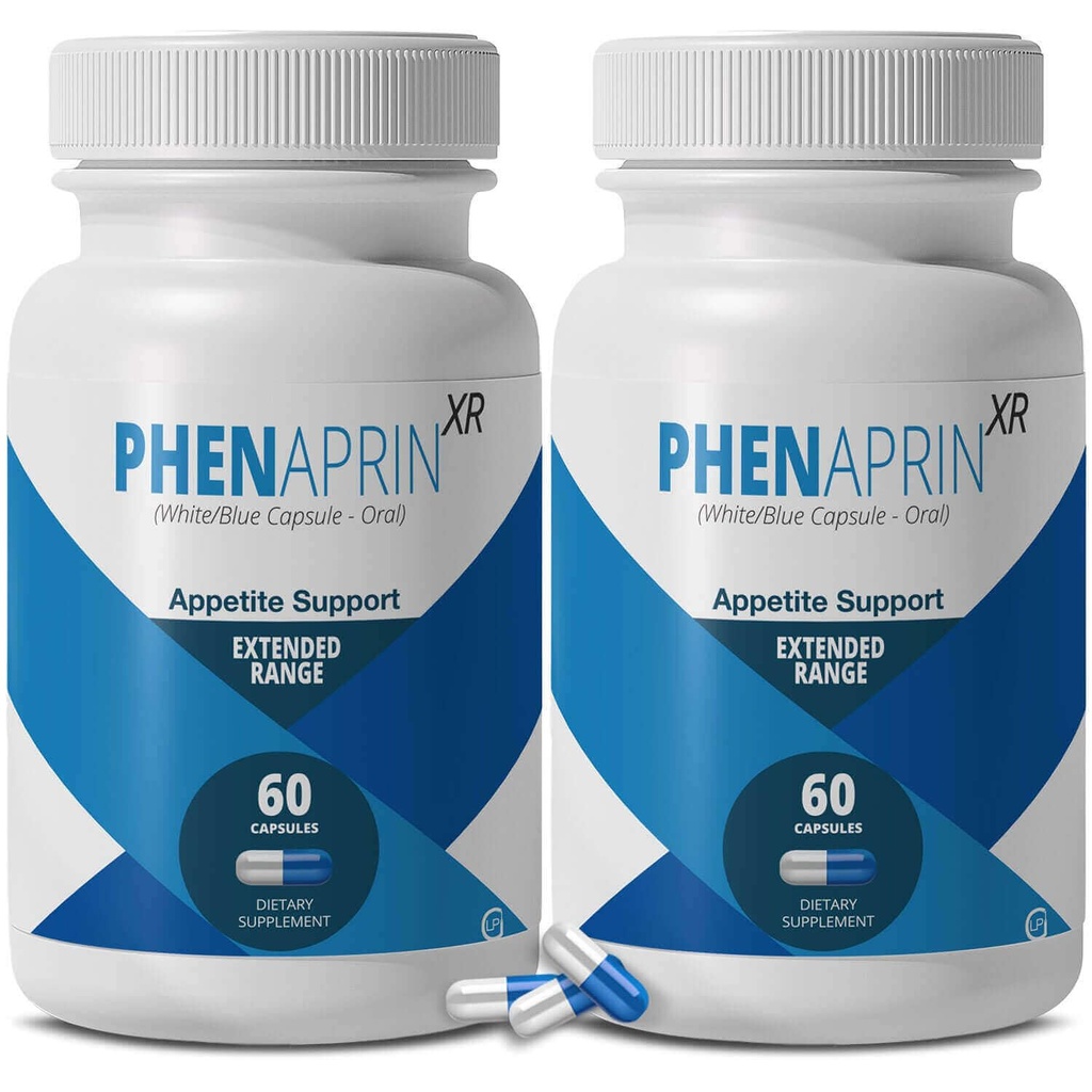 PhenAprin XR Maximum Strength Appetite Suppressant Diet Pills - 2-Pack, Métabolisme Boosting, Perte de poids pour les femmes et les hommes, 120 Capsules Bleu/Blanc