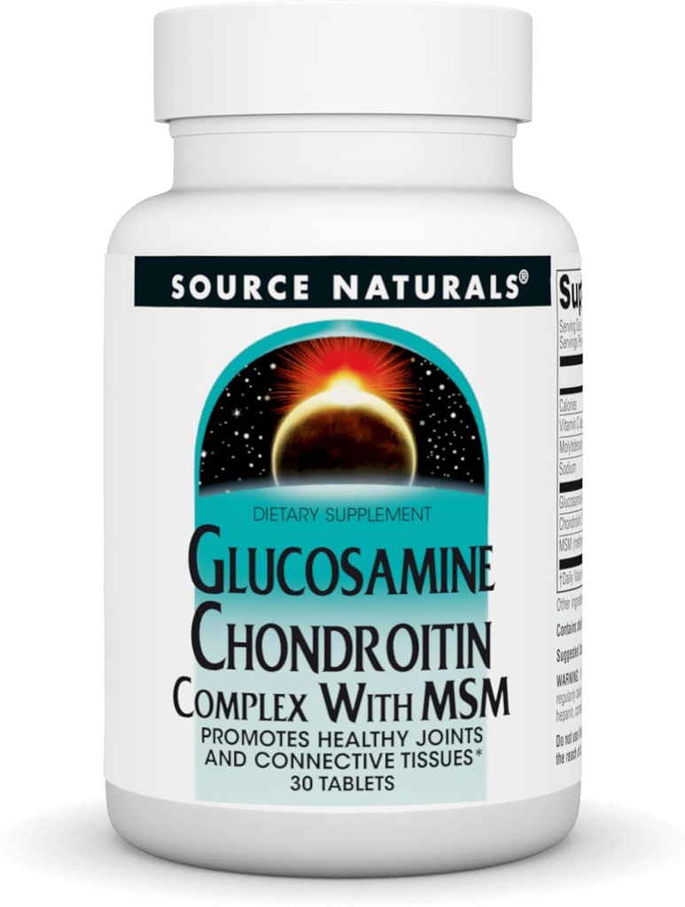 Source Naturals Complexe de la glucosamine Chondritine avec MSM, favorise la santé des articulations et des tissus conjonctifs* - 30 comprimés