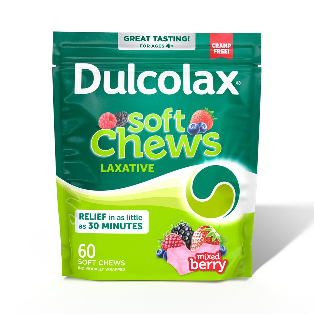 Dulcolax Saline Laxative Soft Chews, Gentle Constipation Relief, Mélange d'arôme de baie, hydroxyde de magnésium 1200 mg, 60 Compte