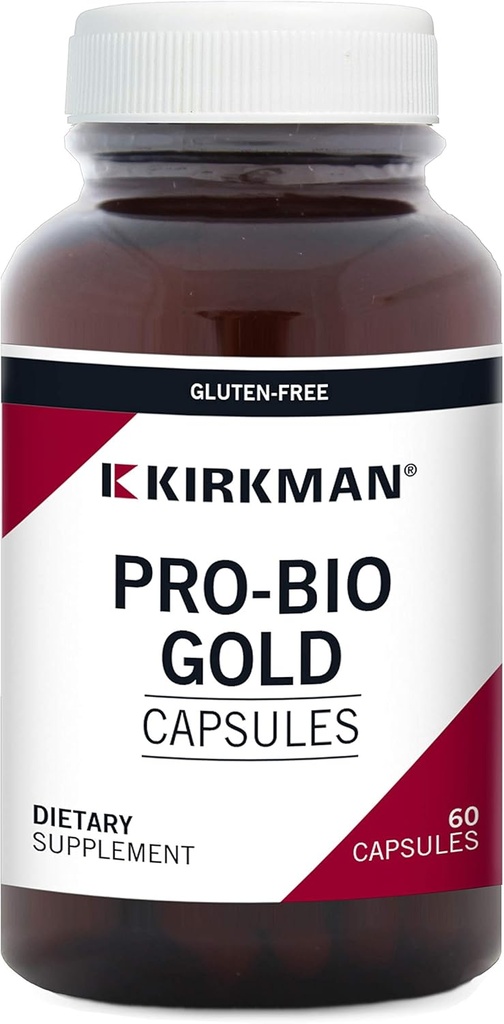 Kirkman Pro-Bio Gold - Hypoallergénique - 60 Capsules végétariennes - Probiotique - sans gluten/caséine Supporte le système gastro-intestinal Santé - Testé pour plus de 950 contaminants environnementaux