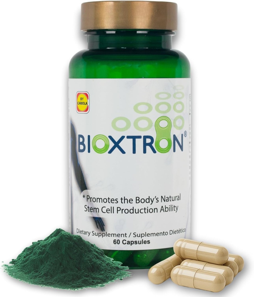 Bioxtron Natural Stem Cell Supplement Capsules - Blue Green Algae and Spiruline - Supporte l'énergie, les articulations, les muscles, la santé immunitaire - Régénérateur de cellules souches - 60 capsules (30 portions)