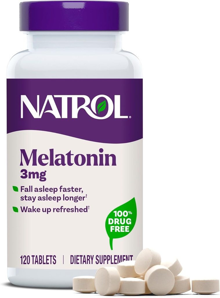 Natrol Melatonin 3 mg, complément alimentaire pour sommeil reposé, compléments de sommeil pour adultes, 120 comprimés de mélatonine, 120 jours d'approvisionnement