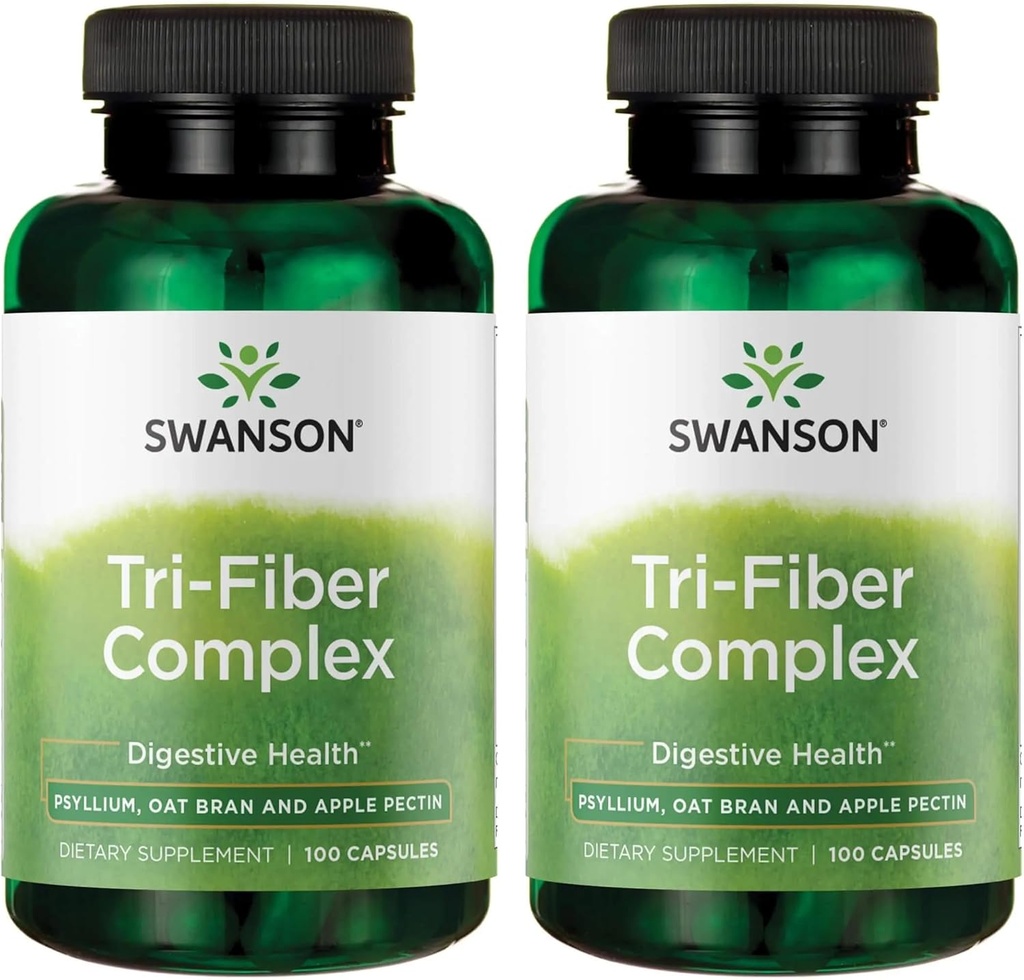 Swanson Tri-Fiber Complex - Digestive Health Supplement Made with Psyllium, Oat Bran, & Apple Pectin - (100 Capsules) (2 Pack)
