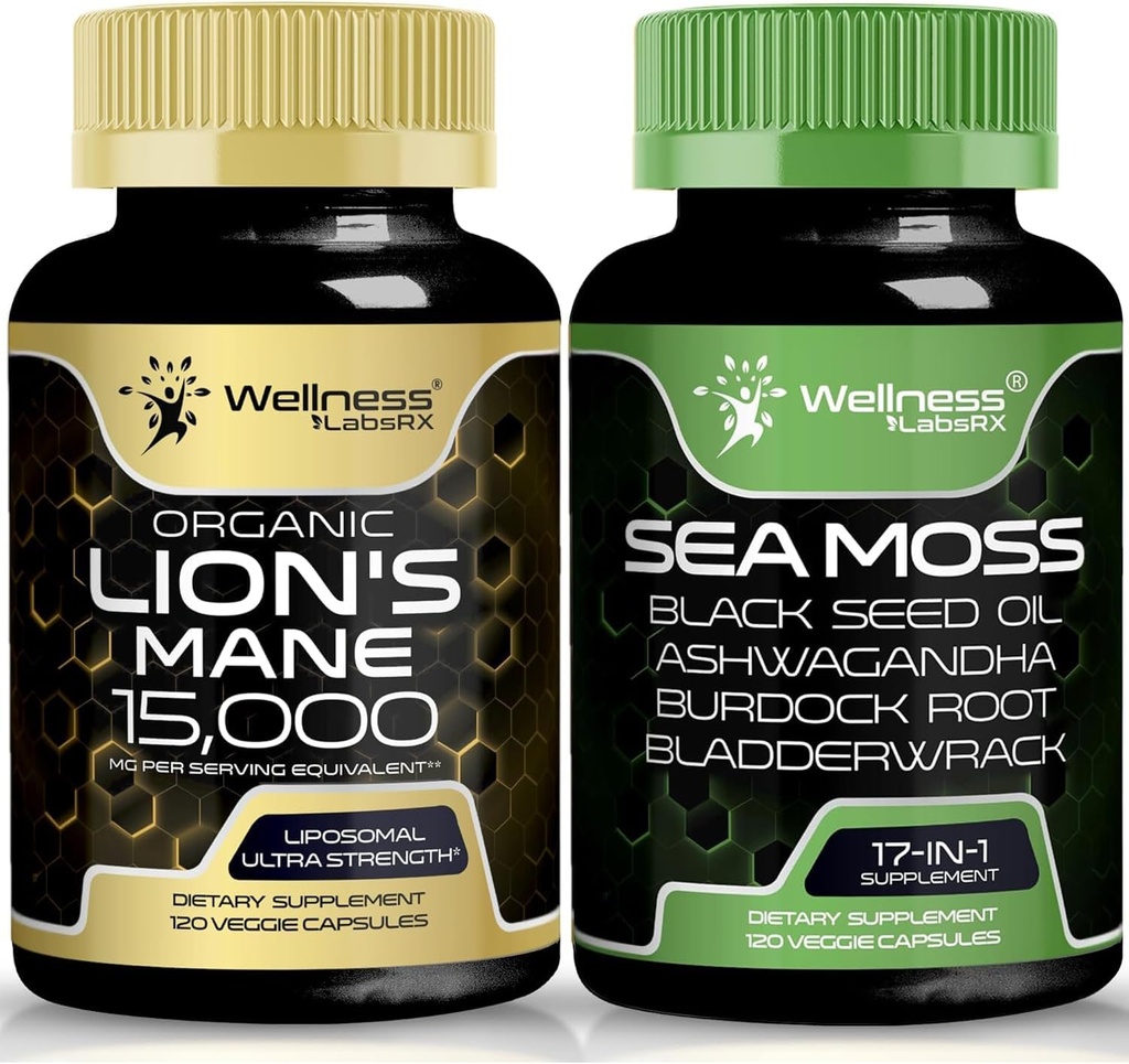 WELLNESS LABSRX Capsules de la mer d'Irlande - Lions Mane Supplément Capsules 15,000mg