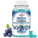Gummies de Fer - avec Calcium, Zinc, Folate et Vitamine B12, C,B6 pour Adultes et Enfants - Constructeur de sang et soutien énergétique pour le déficit en fer, Anémie, Vegan - Blueberry Flavor, 60 Gummies