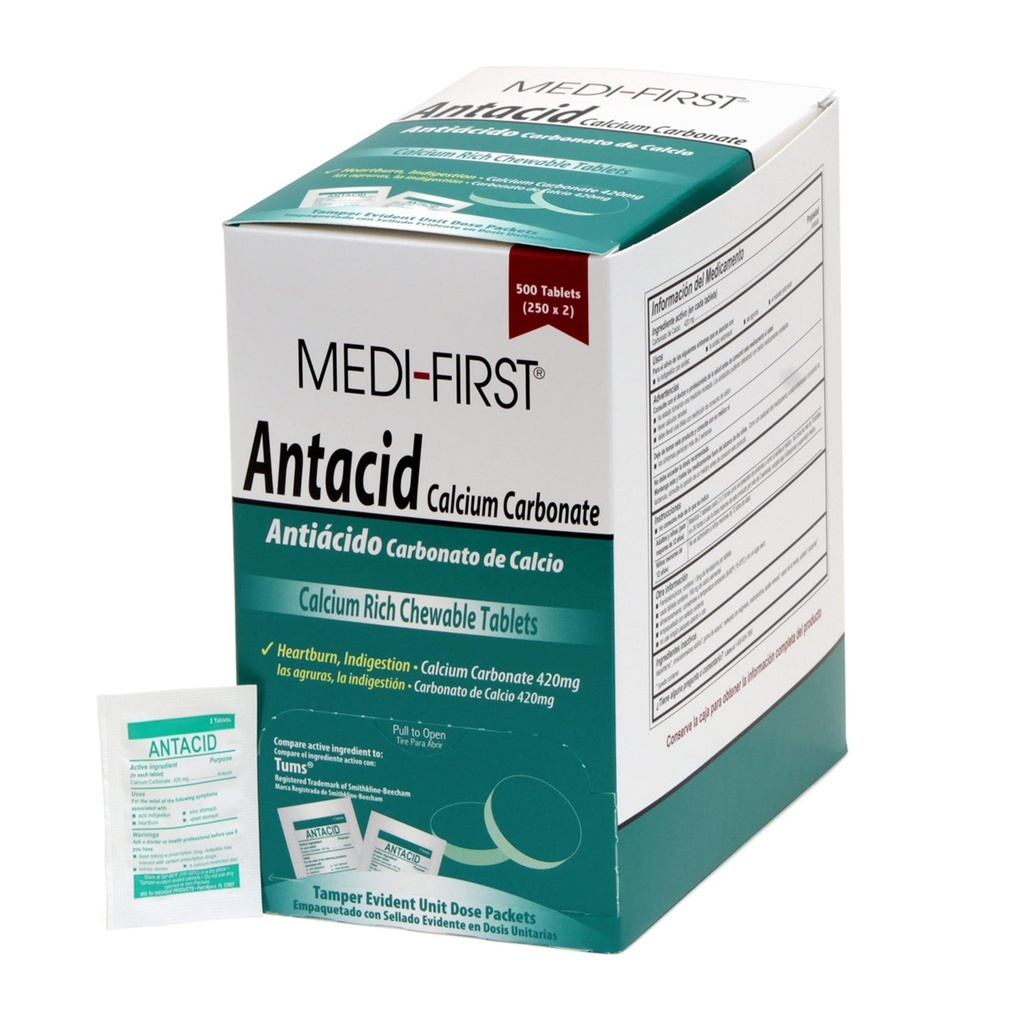 Medi-First 80213 Comprimés antiacides à la menthe à croquer, 500 Nombre