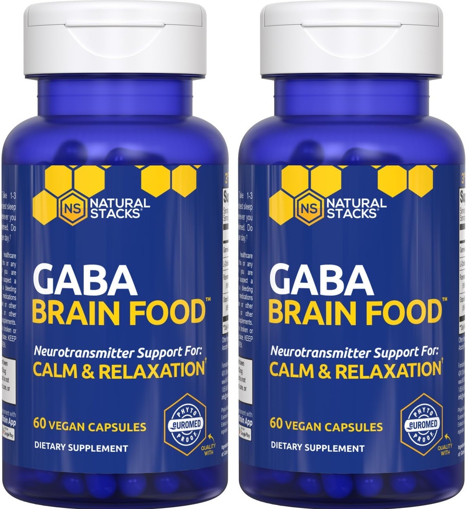 GABA Brain Food - Supplément GABA avec extrait de L-Citrulline et de Grape - Supports Calme et Relaxation - Aide au sommeil nocturne - Supports Production d'acide aminobutyrique Gamma - 120 Capsules de L-Citrulline