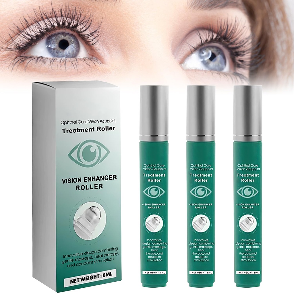 Vision Améliorer le rouleau de massage, le rouleau d'oeil pour améliorer la clarté visuelle, le rouleau d'amélioration de la vision naturelle, soulager la souche oculaire, la fatigue et le malaise 8 ml (3 pcs)