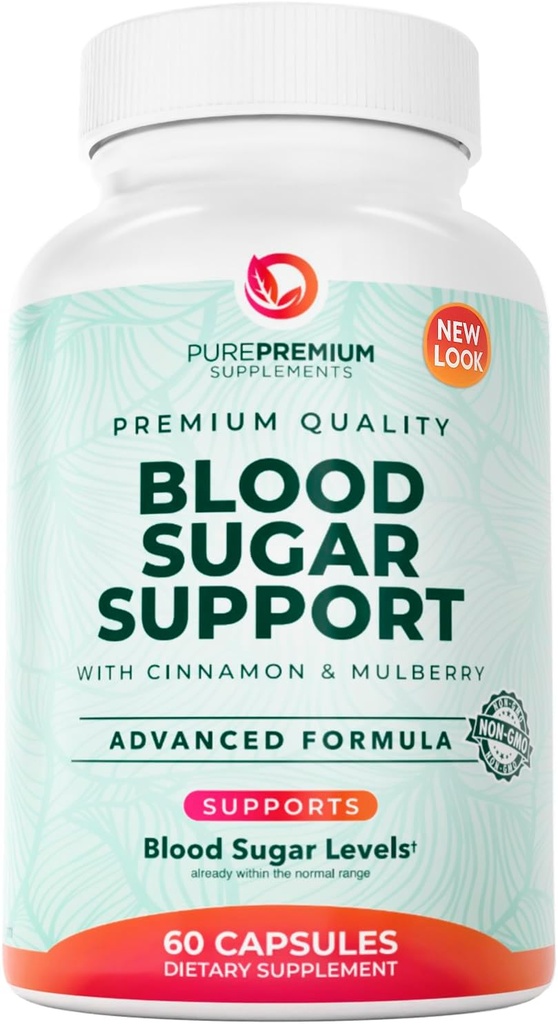 PurePremium Normal Blood Sugar Support Supplement - 20 Active Ingredients Complex to Support Blood Sugar Levels Already in The Normal Range - with Cinnamon, Bitter Melon, Chromium, Mulberry - 60ct