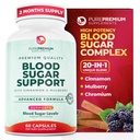 PurePremium Supplément normal de soutien du sucre de sang - 20 ingrédients actifs complexe pour soutenir les niveaux de sucre de sang déjà dans la gamme normale - avec cannelle, mélone amère, chrome, mûre - 60ct