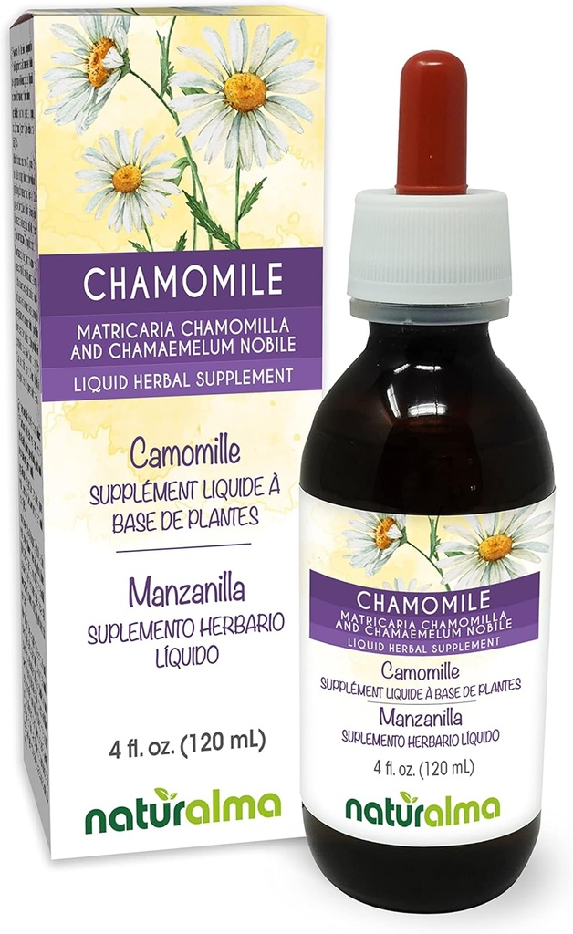Naturalma camomille allemande et romaine (Matricaria camomille et Chamaemelum nobile) Fleur Teinture sans alcool - 4 fl oz extrait liquide dans les gouttes - supplément à base de plantes - végétalien
