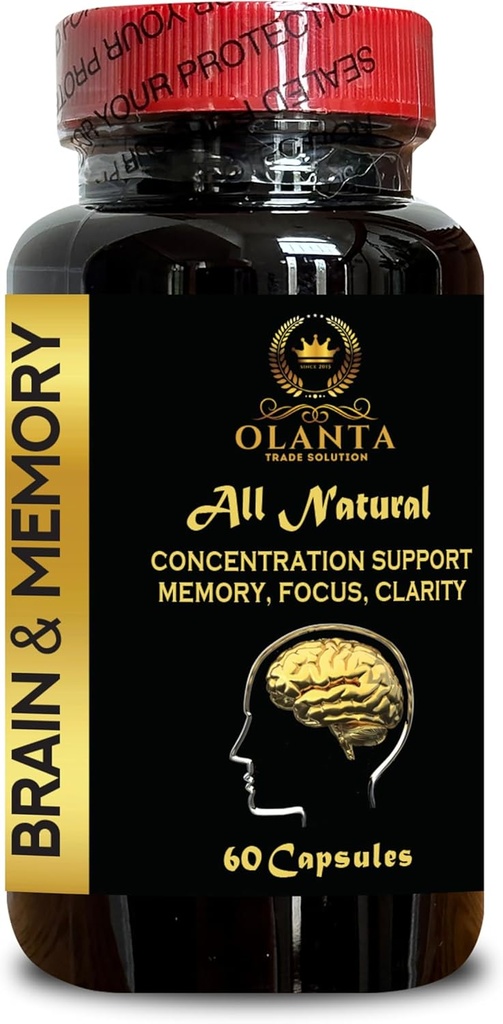 Suppléments de mémoire cérébrale - Concentration de rappel de mémoire et de clarté, Supplément de mémoire pour les aînés du cerveau, Supplément de concentration, Amélioration des neurones - 1 bouteille 60 capsules