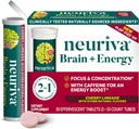 NEURIVA Brain + Energy Supplement with Clinically Tested Neurofactor For Focus & Concentration, Vitamin B12, & 150mg of Caffeine For An Immediate Energy Boost, 30ct Cherry Limeade Effervescent Tablets