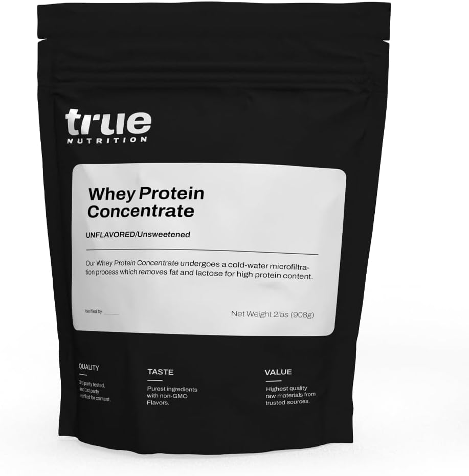 True Nutrition - Whey Protein Concentrate - 100% Whey Protein Powder - Fast Acting Low Carb Protein Powder with Essential Amino Acids - High in Leucine (2 lb, Unflavored)