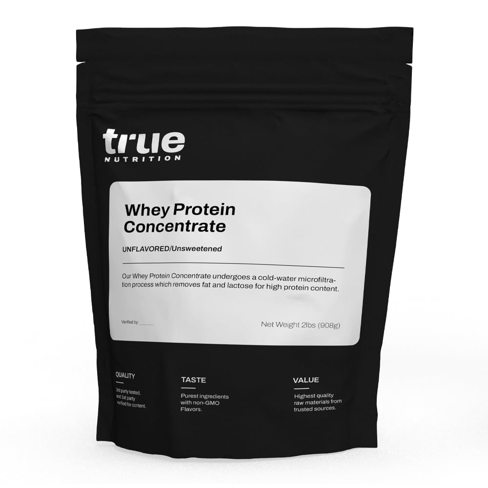 Véritable nutrition - Concentré de protéines de lactosérum - 100% poudre de protéines de lactosérum - Poudre de protéines de faible teneur en glucides à action rapide avec acides aminés essentiels - Élevée en leucine (2 lb, non aromatisée)