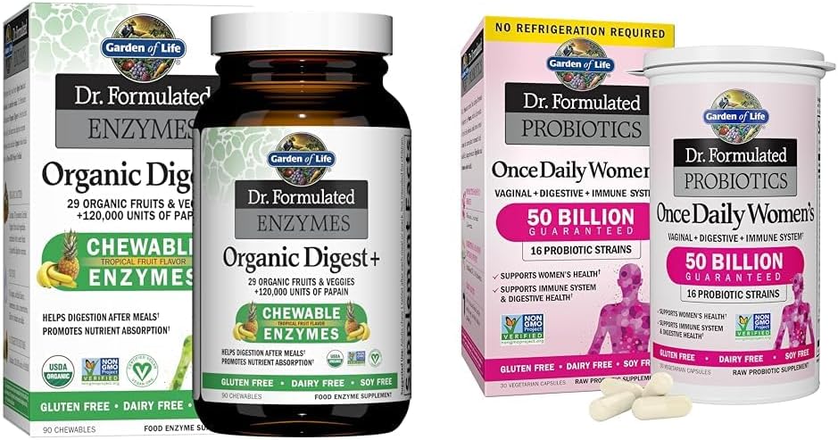 Jardin de la vie Dr Formulé des enzymes digestives avec Papaine, Bromelain et Dr. Formulé des probiotiques de femmes une fois par jour, 16 souches, 50 milliards, 30 capsules