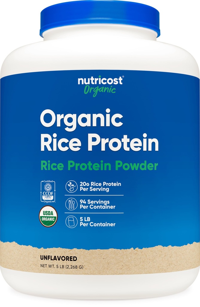 Poudre de protéines de riz biologique Nutricost (5 LB) - Sans gluten, sans OGM (à partir de riz brun)
