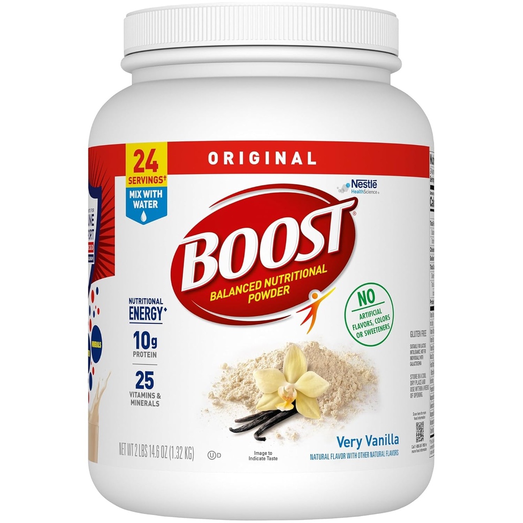 BOOST Mélange de poudre alimentaire équilibré avec 10g de protéines et 25 vitamines et minéraux, très vanille, 14,6 once