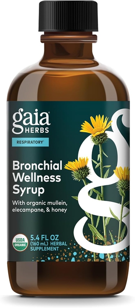 Gaia Herbes Sirop de bien-être Bronchial - Supplément de soutien immunitaire pour aider à maintenir la santé pulmonaire et aider à fournir un confort pour la gorge douloureuse occasionnelle - 5,4 Fl Oz (jusqu'à 32 jours)