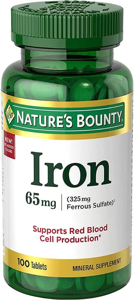 Natures Bounty I.Ron 65mg, 325 mg Sulfate de fer - Soutien énergétique cellulaire - 65mg - 100 comprimés,..