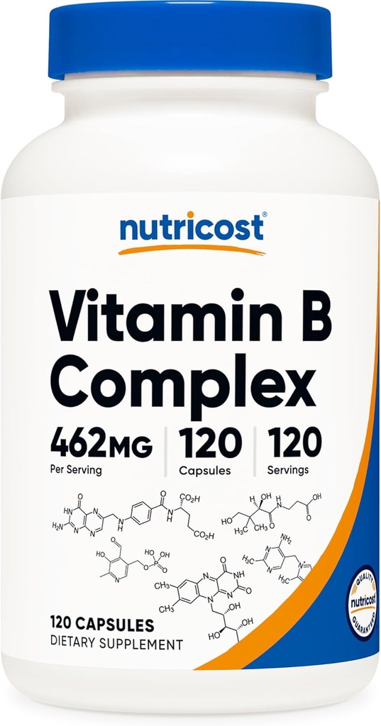 Nutricost High Potency Vitamine B Complex 462mg, 120 Capsules - avec vitamine C - Complexe énergétique