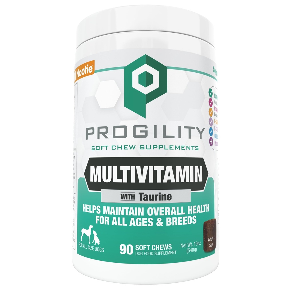 Nootie PROGILITY Daily Multivitamin Chews pour chiens - soutient l'immunité, le cœur, les yeux, le cerveau et la santé des os avec Taurine- pour tous les chiens tailles - 90 Chews doux. - Vendu dans plus de 5 000 magasins d'animaux
