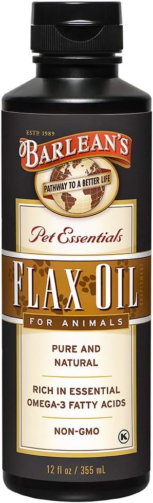Huile de lin frais de Barlean pour les animaux riches en acides gras essentiels oméga-3 pour le bien-être et la santé des animaux de compagnie - Non OGM - 12-Ounce