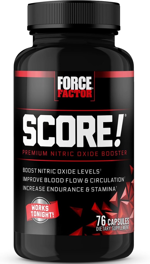 Facteur de force SCORE! Supplément d'oxyde nitrique pour les hommes avec de l'herbe de chèvre en chaleur, L-Citrulline, Ashwagandha, Black Maca & Tribulus, Ignite Drive & Energy, Augmenter l'endurance, pour la vitalité masculine, 76 capsules