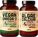 Vegan Omega 3 180 Softgels & Algae Calcium Bundle - Acide gras à base végétale DHA & EPA, supplément de calcium des algues rouges avec vitamine K2 & D3, Magnésium, zinc, Boron, Complexe minéral