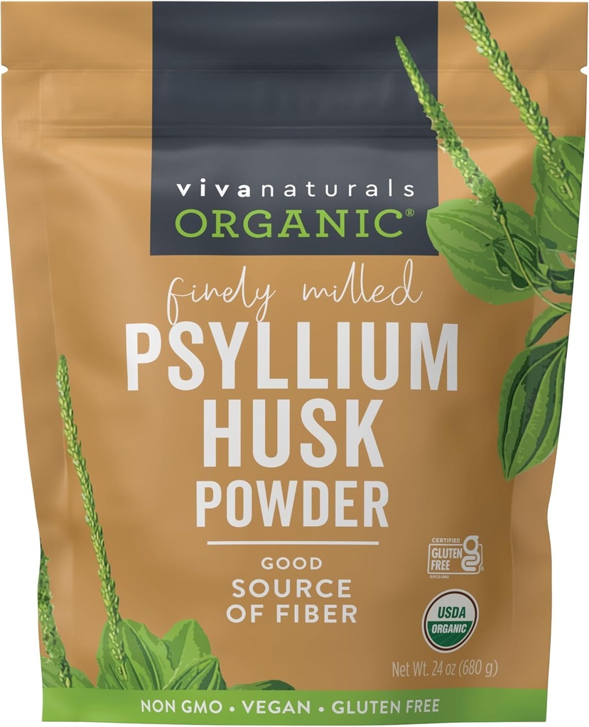 Viva Naturals Poudre de musc de Psyllium biologique, 24 oz – Finement moulu, non aromatisé, végétalien, kéto, paléo, superaliment non-OGM à base de plantes, bonne source de fibre pour la cuisson sans gluten, jus et smoothies