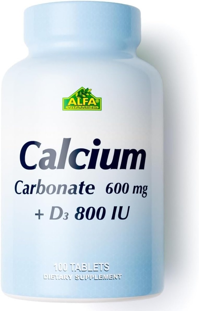Calcium 600mg + supplément alimentaire D3 par vitamine ALFA - favorise les os sains - dents saines - coeur en santé - système nerveux sain -100 comprimés