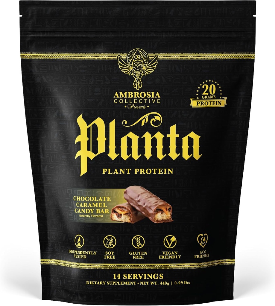 Ambrosia Planta - Premium Plant-Based Protein | Vegan & Keto Friendly | Gourmet Flavors with No Bloating or Stomach Upset | Gluten & Soy Free | No Added Sugar | 14 Servings | (Candy Bar)