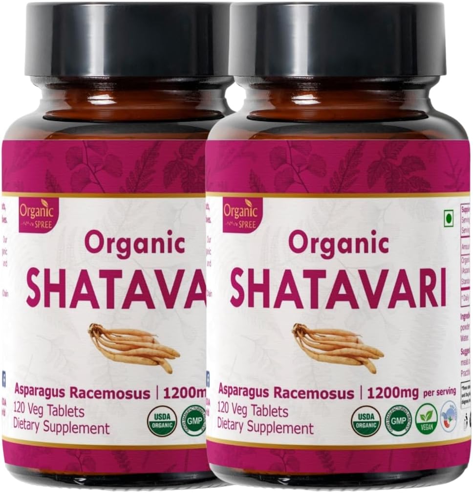Shatavari 120 Comprimés d'asperges Racemosus (Shatavari) d'USDA certifié biologique d'appui aux femmes santé et système immunitaire de complément alimentaire 120tab - pack de 2