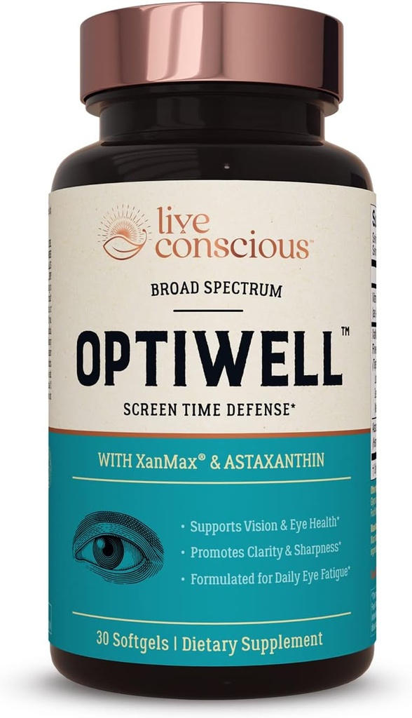Vitamines oculaires vivantes et conscientes Sélectionnez AREDS 2 ingrédients avec la vitamine E, la lutéine et l'astaxanthine - OptiWell Eye Health Supplément et Blue Light Support - 30 Softgels