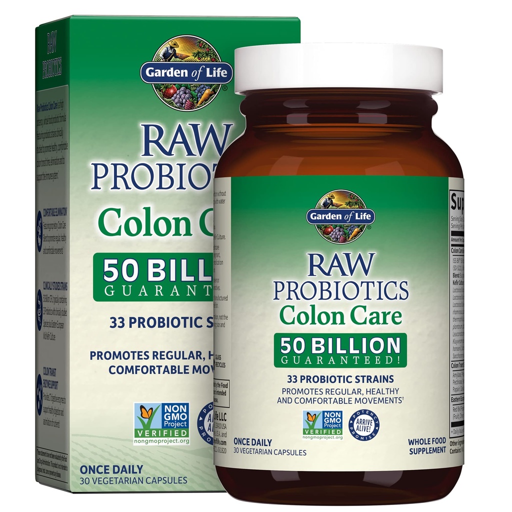 Jardin de la vie Probiotiques pour les femmes et les hommes - Probiotiques crus Soins des colonies 50 milliards d'UFC et enzymes, fruits crus, légumes, une fois par jour Acidophilus Probiotique pour la régularité et la santé immunitaire - 30 capsules