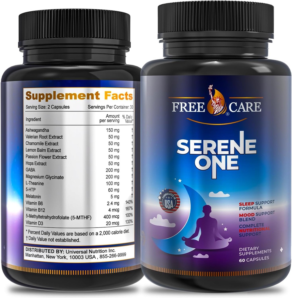 15-en-1 Melatonine Sleep Capsules - Aide naturelle au sommeil pour les adultes avec la mélatonine 5mg et le glycinate de magnésium, Soutien santé du sommeil, soulagement du stress avec Ashwagandha, L-Theanine, GABA, 5-HTP - 60 capsules