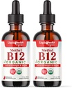 LIQUIDHEALTH USDA Organic Methyl Vitamin B12 Methylcobalamin Liquid Drops with Tart Cherry Juice - Boost Energy, Immune Support, Improve Memory & Concentration - USA Made, Vegan, Non-GMO (2 Pack)