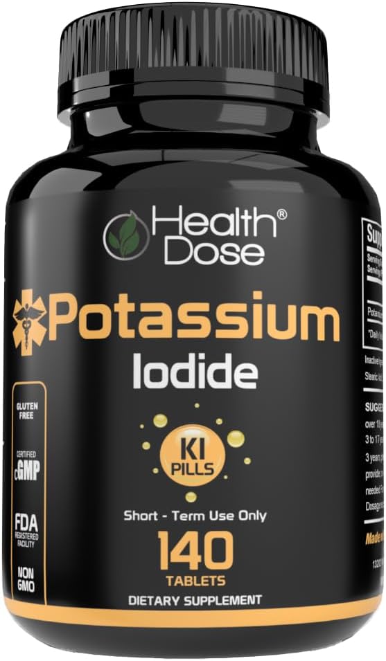 Dose de santé Iodide de potassium (KI) - 130mg, 140 comprimés - Protection thyroïde de courte durée, supplément d'iode et soutien à la santé thyroïde. Fourniture mensuelle complète.