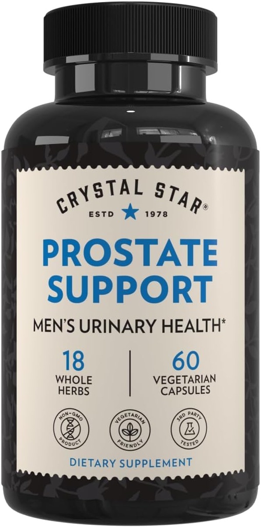 Suppléments de Palmetto de soutien à la prostate Crystal Star pour hommes (60 capsules) – Santé de la peau et de l'urine – Ginger & Pygeum - Non-OGM