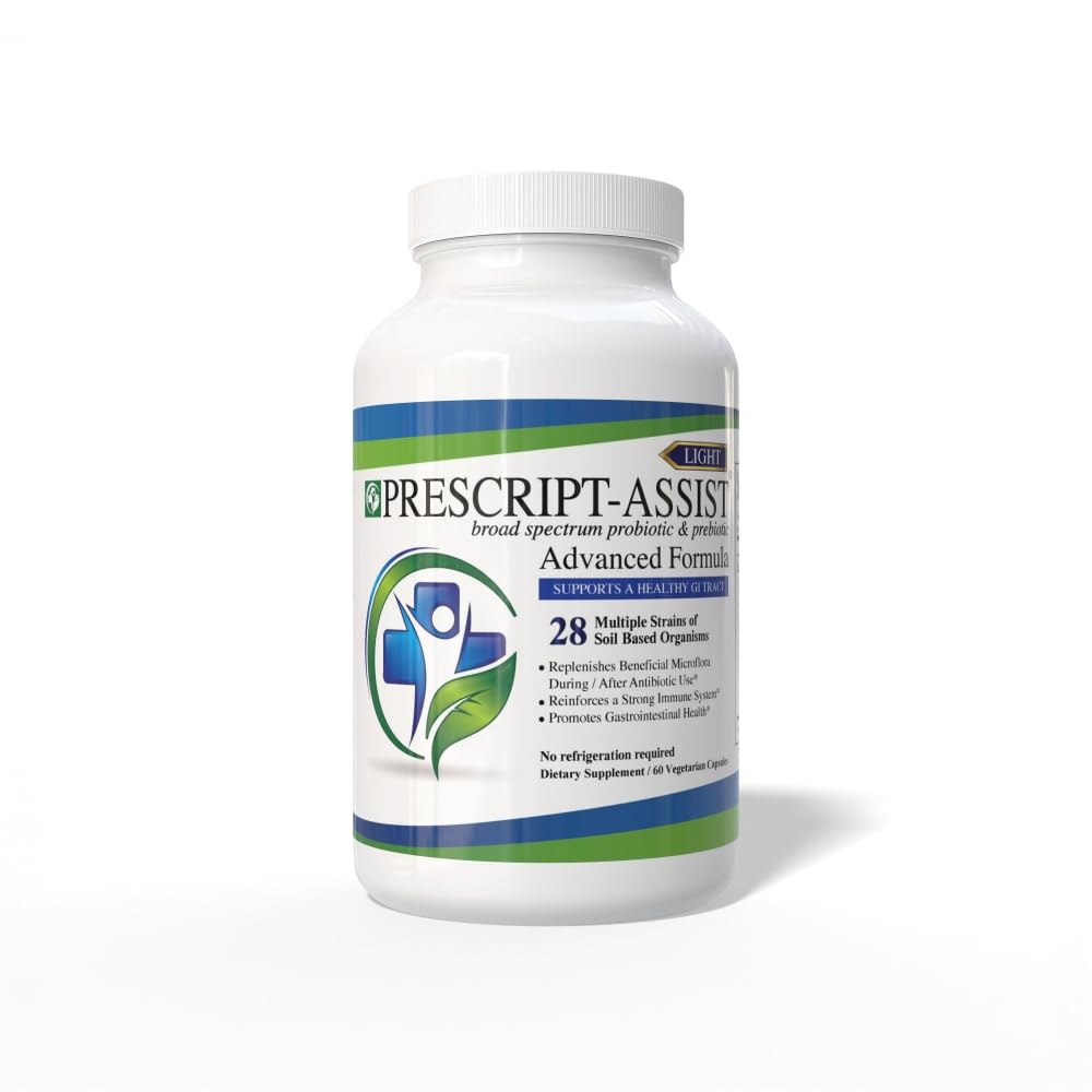 Prescript-Assist Light - 28 souches de microflore de sol probiotique et prébiotique pour les enfants et les adultes avec une formule avancée - Probiotiques à base de sol pour la santé des intestins - Pas de réfrigération nécessaire, 60 capsules