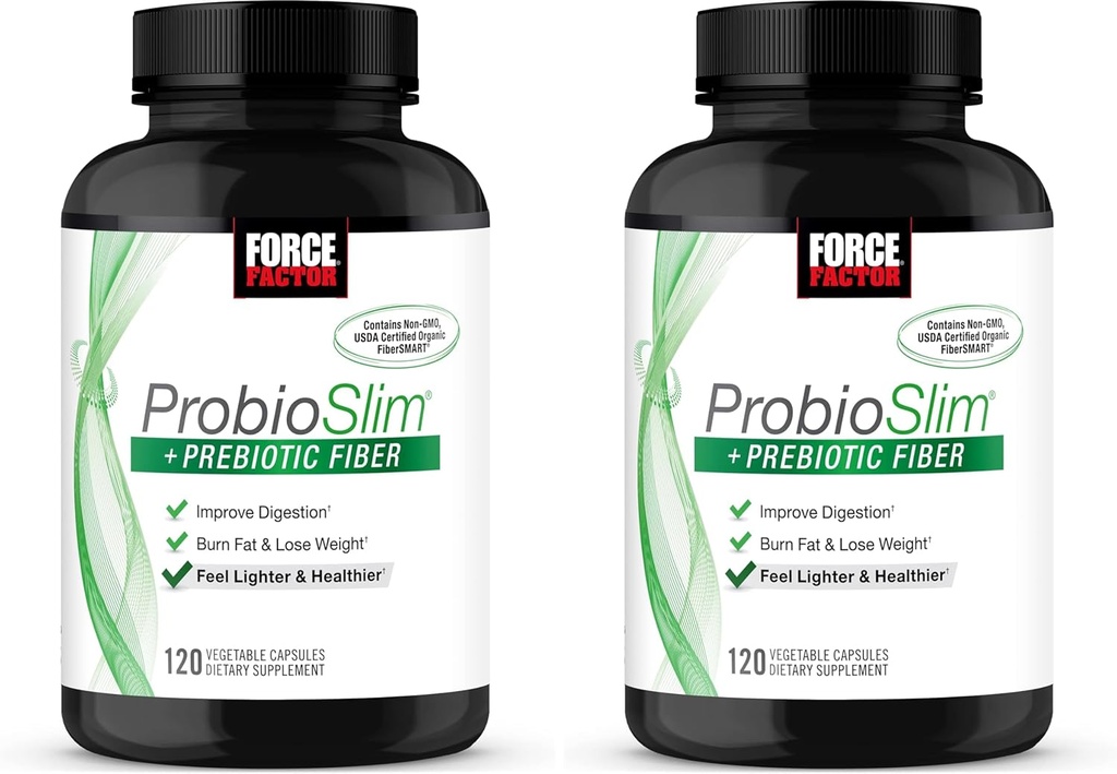 Facteur de force ProbioSlim + supplément de perte de poids de fibre prébiotique pour les femmes et les hommes, probiotique et prébiotique soutien de la santé digestive avec extrait de thé vert et fibre de musc de Psyllium, 120 capsules