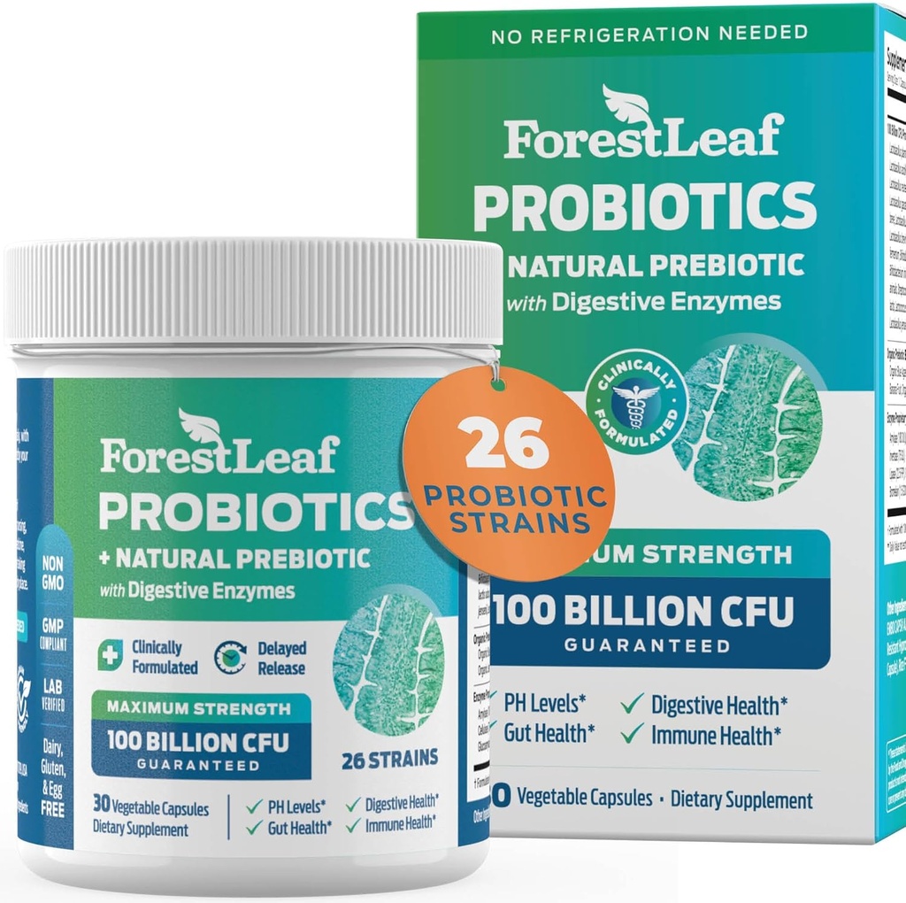 Probiotics for Men and Women, 100 Billion CFU, 26 Unique Strains, Men's and Women's Probiotic and Prebiotics Support Digestive Health, Gut Wellness, Energy, Mood, Immune, PH Balance (30 Caps)